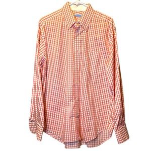 J McLaughlin Men’s Button Down Shirt Lg White Orange Plaid Flip Cuff Long Sleeve